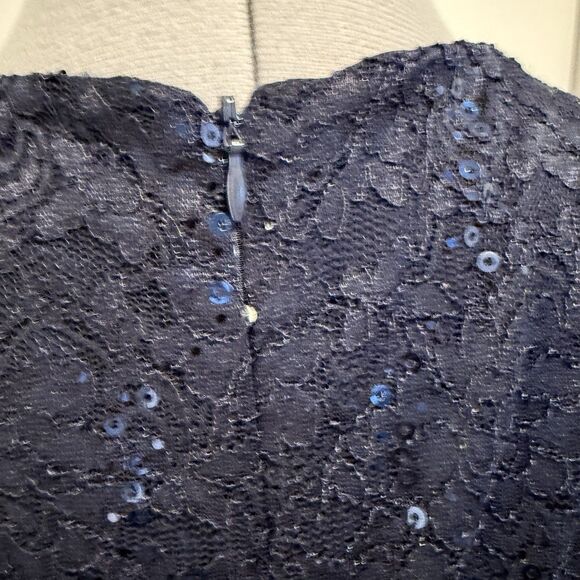 Ralph Lauren‎ Blue Midi Long Sleeves dress lace and sequins sz 14 Ruched Waist - Picture 6 of 9